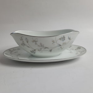 Noritake Valerie Gravy Boat & Underplate Blue Gray Floral Platinum Trim #5812