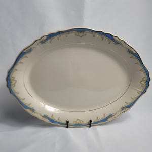 Syracuse China Carvel 16 Inch Oval Serving Platter Ivory with Blue Panels & Gold