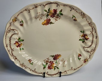 Royal Doulton Chiltern Oval Serving Bowl Ivory with Brown Flowers Scrolls Chiltern by Royal Doulton D6095
