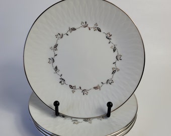 FOUR Sango Carillon Bread Plates White Gold Berries Platinum Leaves