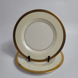 TWO Haviland Madison Salad Plates Cream Band Gold Encrusted Edge