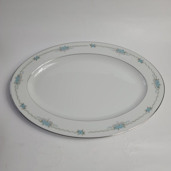 Carlton Corsage China 14 Inch Oval Serving Platter Pink Blue & White Flowers