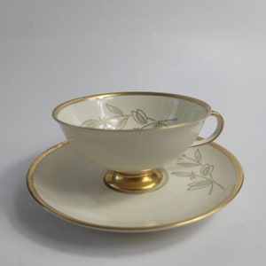 Furstenberg Tea Cup and Saucer Set Ivory with Gray Flowers Heavy Gold Accents