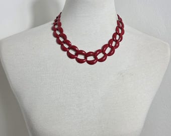 Vintage Napier Chunky Red Choker Necklace Interlocking Metal Oval Links