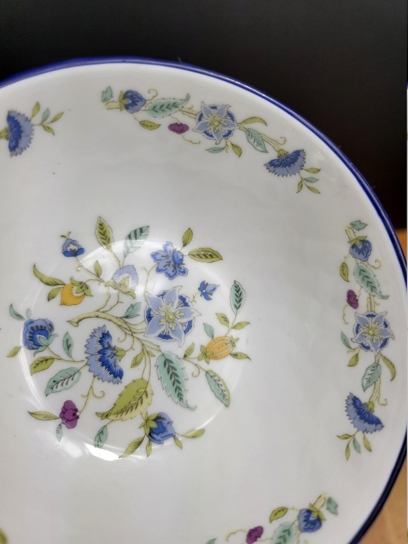 Minton Fine Bone China Haddon Hall Blue Fruit Bowl Multifloral Etsy