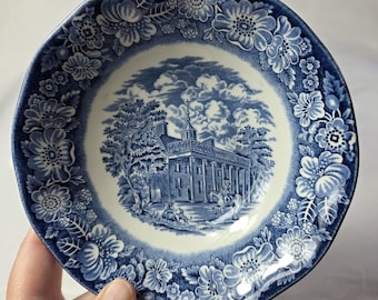 Staffordshire Liberty Blue Coupe Cereal Bowl Blue White Design Mount Vernon