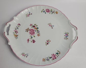 Bernadaud Lowersoft Handled Cake Plate, Multicolor Floral Cake Plate, 12 Inch Floral Cake Plate