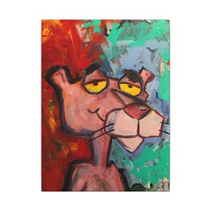 Impresión en lienzo, dibujo animado de la Pantera Rosa, regalo para fans, decoración de pared nostálgica, pintura única, decoración del hogar