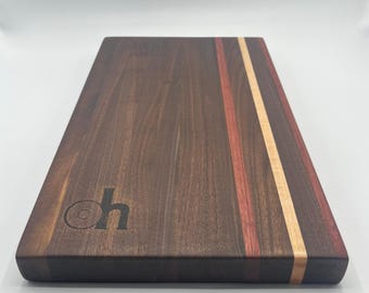 Hardwood Cutting Board, Walnut Maple Purple Heart Butcher Block