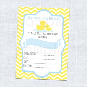 Digital. Instant-Download. Fill. Rubber Ducky Baby Mädchen oder jungen Dusche Einladungskarte, Dankeschön-Karte, Vorhersage Karte.