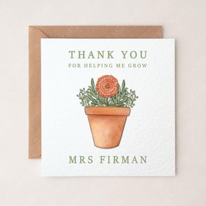 Thank you for helping me grow flower card, personalised card for teachers, end of year school teacher nursery thank you, gift for teacher