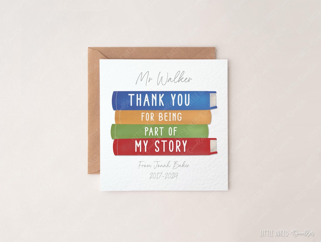 Thank You for Being Part of My Story Teacher Card, Personalised Card ...