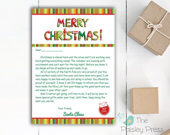 Letter From Santa, Printable Letter From Santa, Kids Christmas Print, Christmas Printable, Personalized Christmas Letter, North Pole Letter