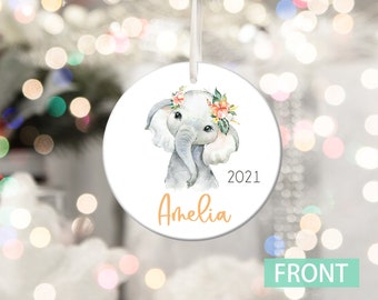 Baby's First Christmas Ornament - Baby Elephant Ornament - Wild Animal Ornament - Personalized Ornament