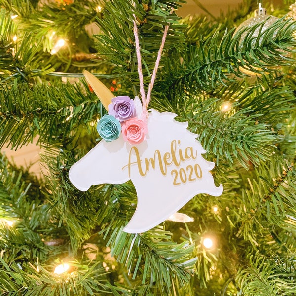 Unicorn Christmas Ornament, 2023 Personalized Ornament for girls, Unicorn Favor Ornament, Custom Unicorn Ornament, Acrylic