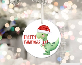 Merry Christmas, Baby Dinosaur Ornament, Boys Ornament, Personalized Ornament, Baby's First Christmas Ornament