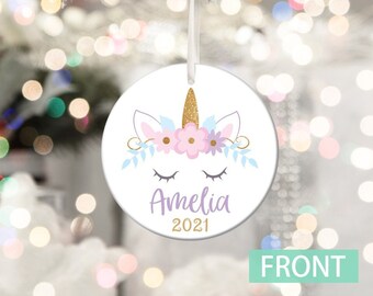 Unicorn Christmas Ornament - Baby's First Christmas Ornament - Personalized Ornament