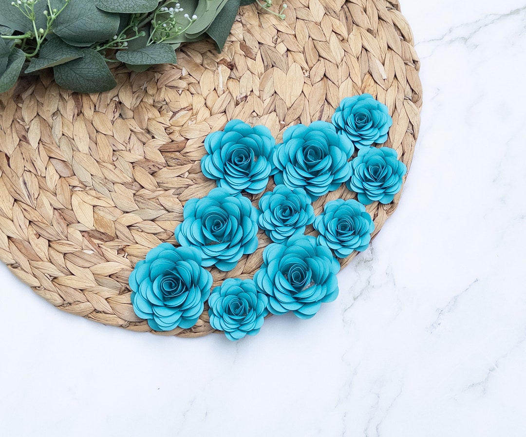 Teal Rolled Small Paper Flowers for Centerpieces - Party Decorations ...