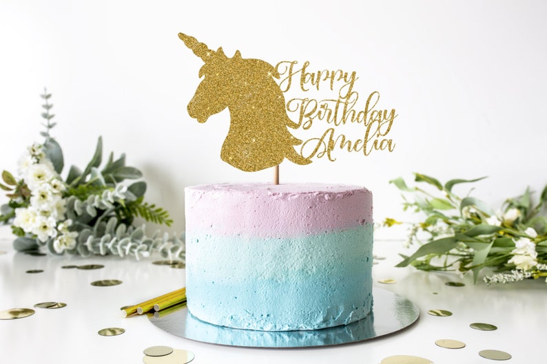 Unicorn Birthday Party Girls Birthday Decorations Personalized Cake Topper Glitter Unicorn Cake Topper