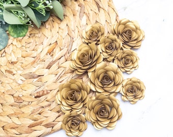 Shimmery Gold Paper Flowers, Party Decorations, Centerpieces