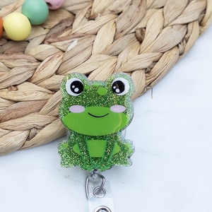 Cute Frog Badge Reel, Veterinarian Gift, Nurse ID Holder, RN Key Card, Cute Teacher Acrylic, Teacher Gift, Personalized Badge Reel