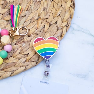 Rainbow Heart Badge Reel, Pride Gift, Nurse ID Holder, RN Key Card, Cute Teacher Acrylic, Teacher Gift