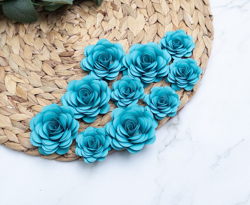 Teal Rolled Small Paper Flowers for Centerpieces - Party Decorations ...