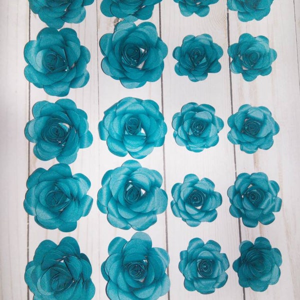 Dark Teal Small Paper Flowers, Rosettes, Paper Roses, Wedding flowers