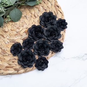 Black Small Paper Flowers, Rosettes, Paper Roses, Wedding flowers, Grad Cap Flowers