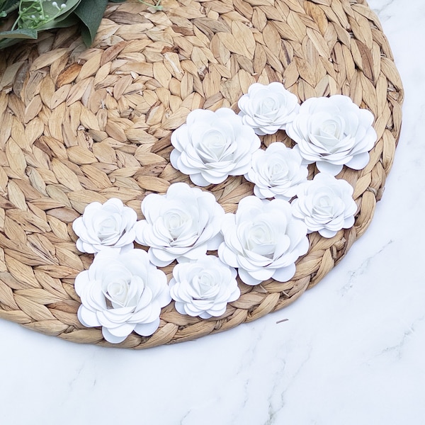 White Small Paper Flowers, Rosettes, Paper Roses, Wedding flowers, Grad Cap Flowers