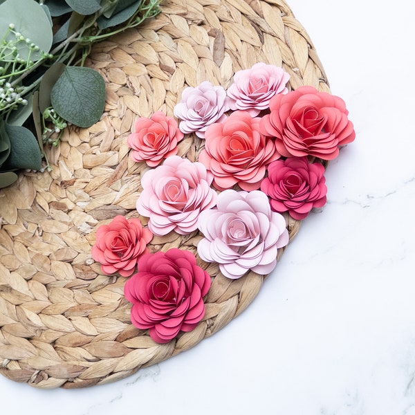 Coral Ombre Small Paper Flowers, Rosettes, Paper Roses, Wedding flowers, Flamingo Party Favors