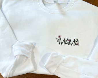 Floral Mama Sweatshirt: Embroidered Mom Tee, Unisex Crewneck