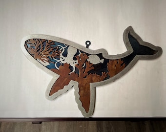 Arte de pared de ballena de acero, Decoración de pared de metal, Arte de pared en capas, Arte de pared moderno