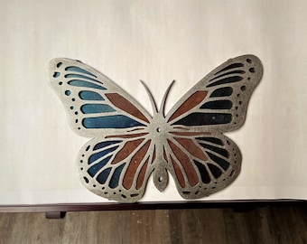 Arte de pared de mariposa de acero, Decoración de pared de metal, Arte de pared en capas, Arte de pared moderno