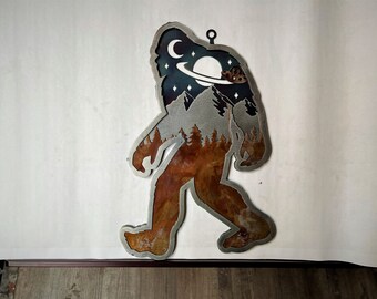 Arte de pared de acero Bigfoot, Decoración de pared de metal, Arte de pared en capas, Arte de pared moderno