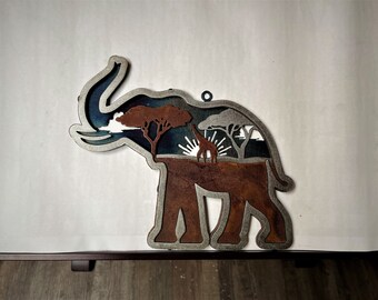 Arte de pared de elefante de acero, Decoración de pared de metal, Arte de pared en capas, Arte de pared moderno