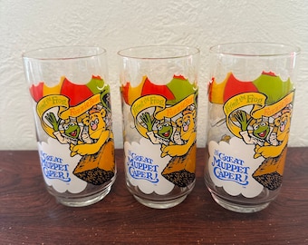 Vintage 1981 Jim Henson McDonald’s The Great Muppet Caper 12 Ounce Drinking Glasses Kermit, Fozzie Bear and The Great Gonzo Set of 3