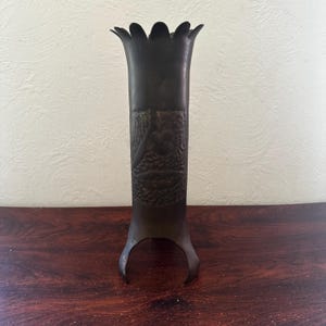 Antique Trench Art Artillery Shell Fluted Rim Flower Design 12.5 Tall Vase