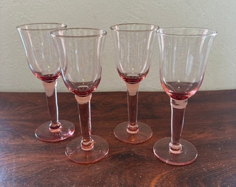 Vintage 1980’s Set of 4 Pink Blush Colored Glass 6 Ounce Wine Glasses 7.75” Tall