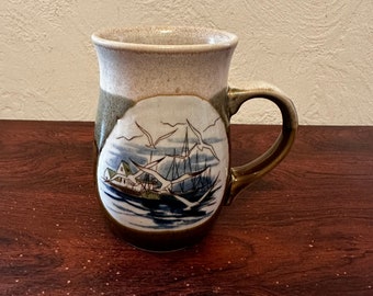 Vintage 1980’s Otagiri Stoneware Nautical Seagull and Ships 12 Ounce Coffee Mug
