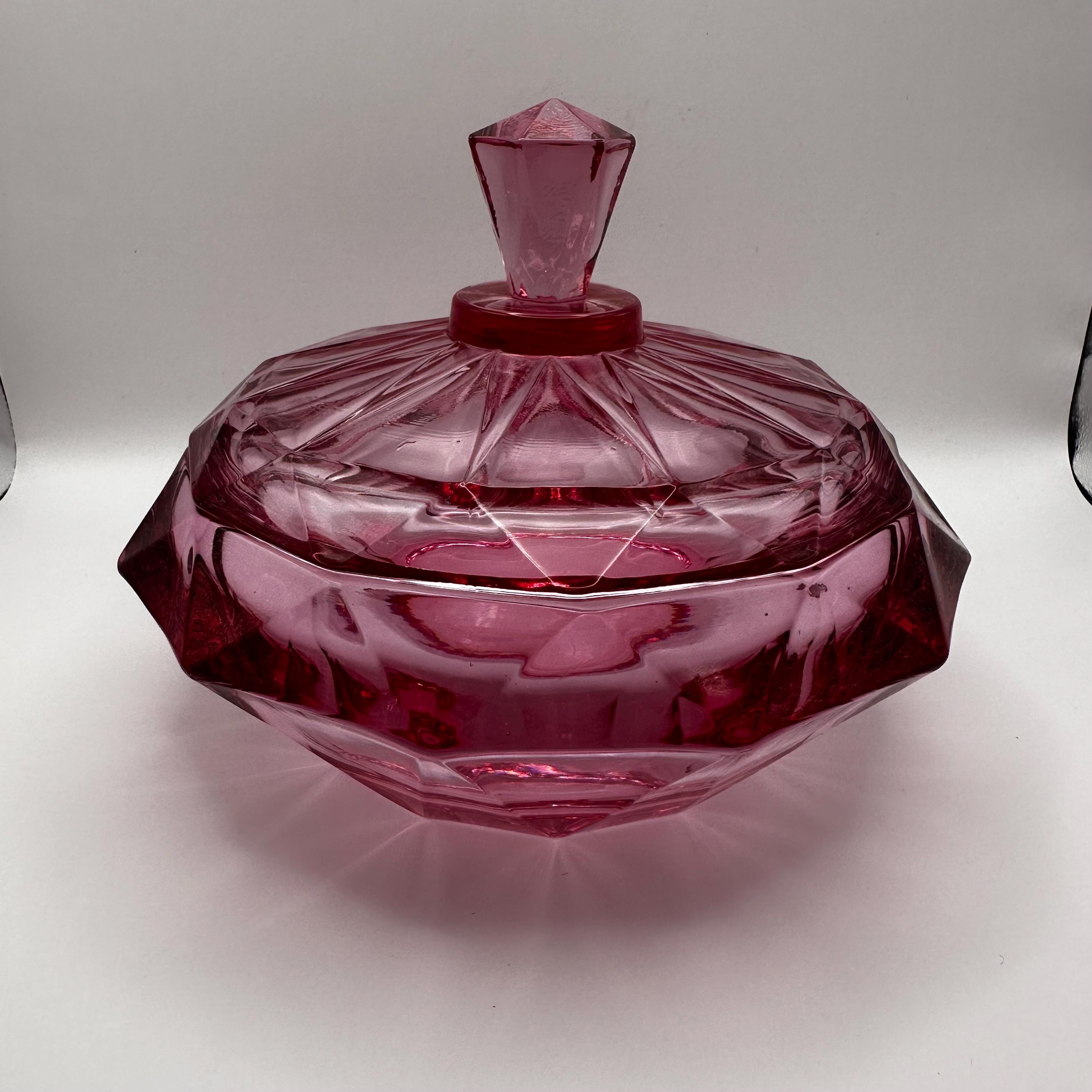 Vintage 1960's Viking Glass Thistle Pink Diamond Point Covered