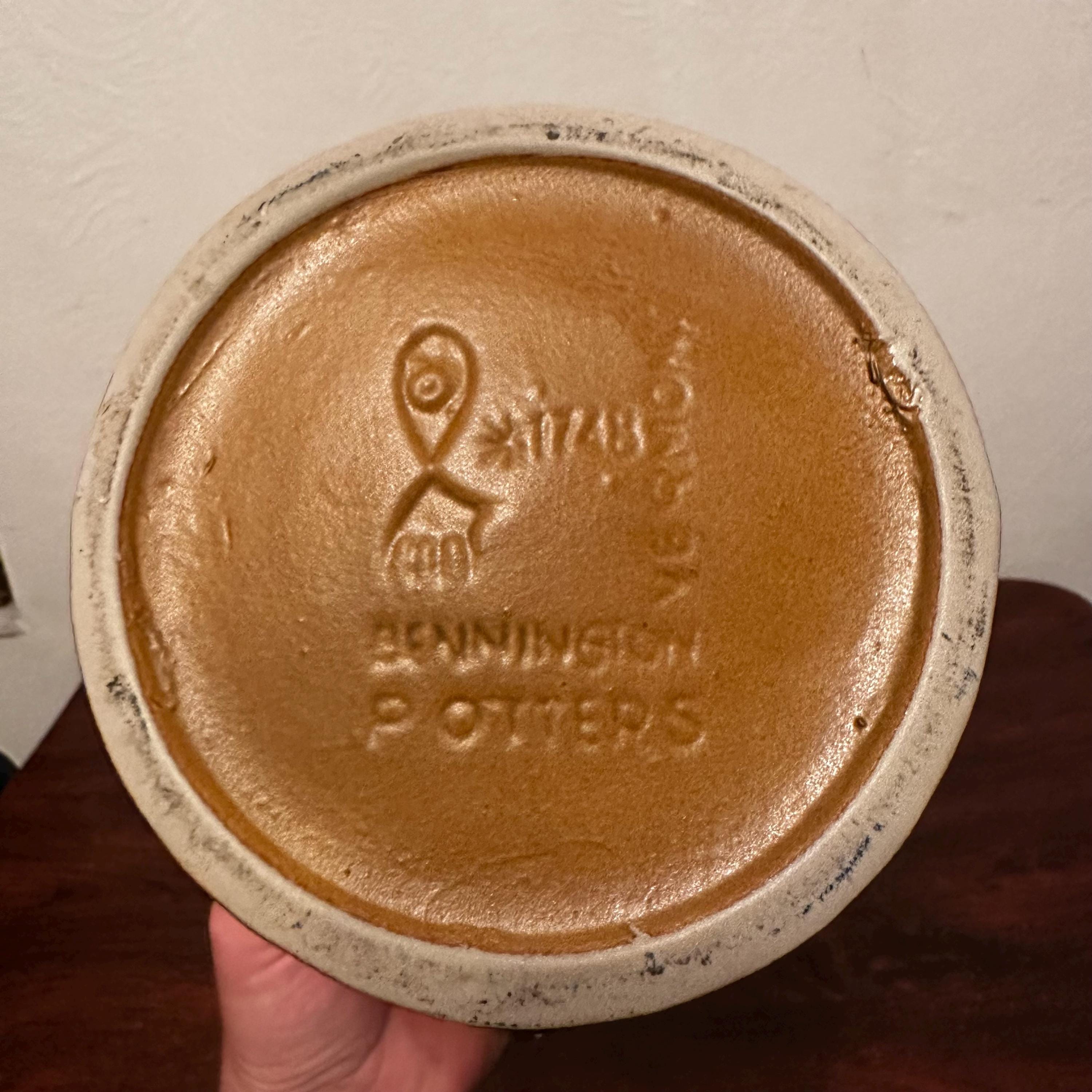 Vintage 1970's Bennington Pottery Tawny Gold 64 Ounce Ice Lip