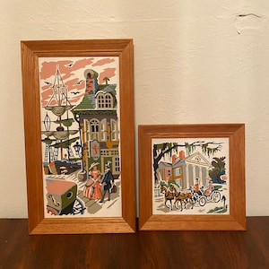 Vintage Pair of Two Southern Antebellum Style Paint by Numbers, 8x16 & 8x8, Horse and carriage, Southern belle, Ships, Americana.