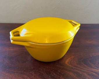 Vintage 1970’s Copco Denmark Michael Lax Design Yellow Enameled Cast Iron D1 Dutch Oven w/ Lid 1.25 Quart Dutch Oven
