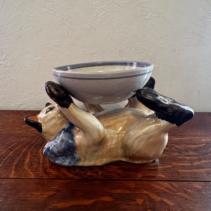 米国　ヴィンテージ　キャットフィーダー　猫の置物 　ルイビルストーンウエア　レア Louisville Stoneware Cat - Etsy