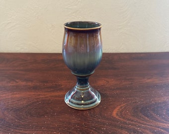 Vintage 1990’s Bill Campbell Pottery Drip Glaze Single 6” Tall Six Ounce Goblet