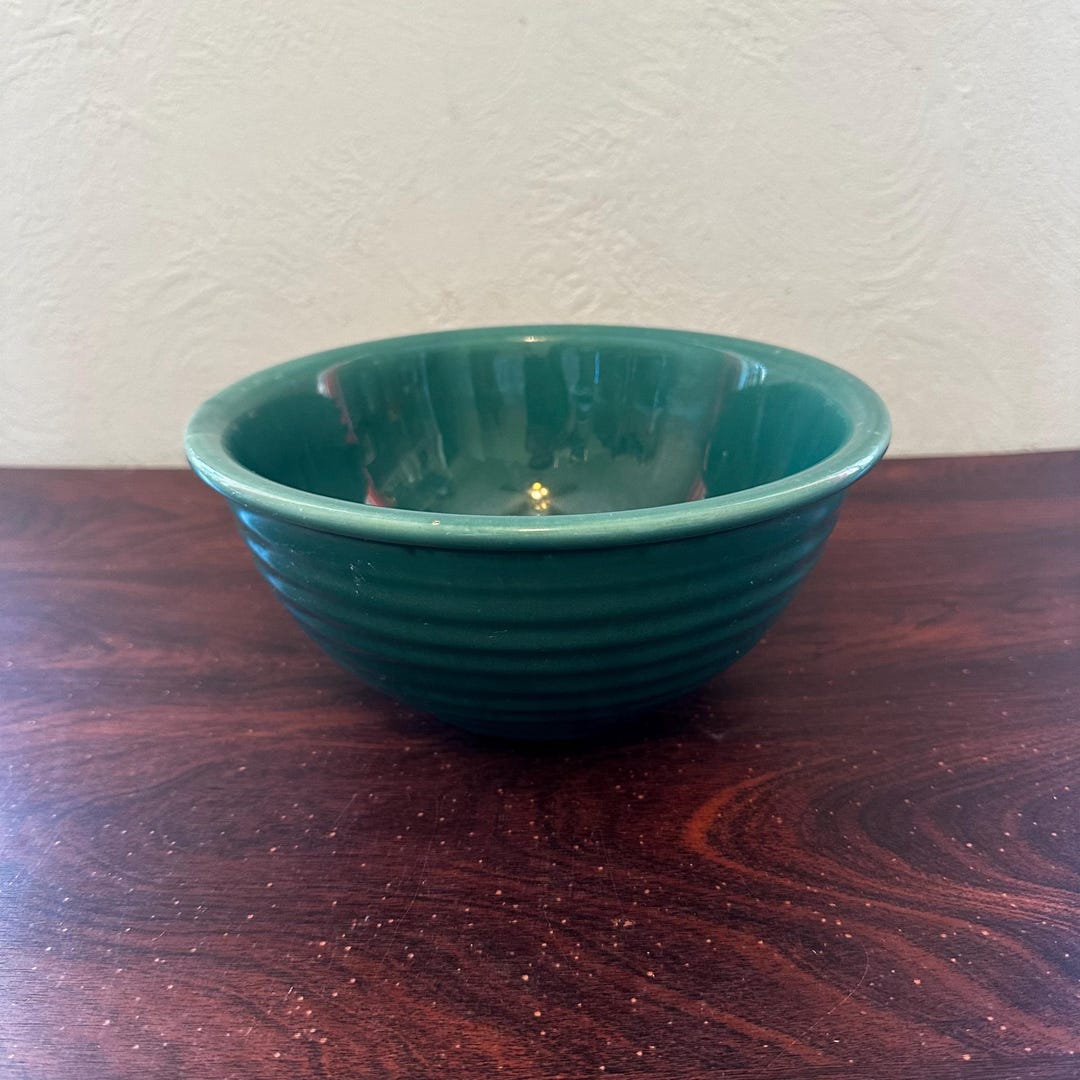 Vintage 1930's Ovenware Teal Green Ceramic Ringed 9” Mixing Bowl