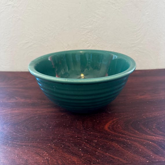 Vintage 1930's Ovenware Teal Green Ceramic Ringed 9” Mixing Bowl