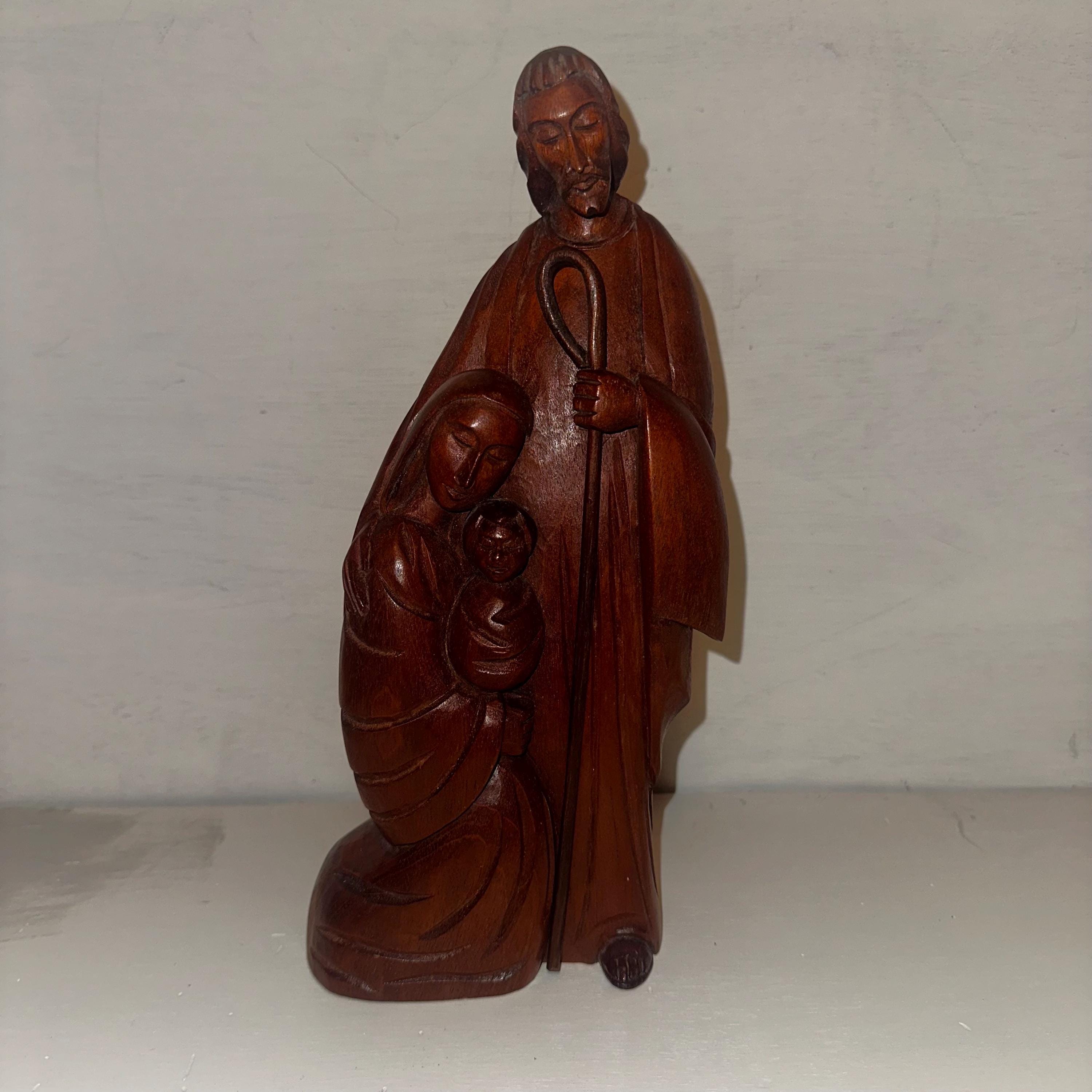 Vintage Jose Pinal J. Pinal Mexico Wood Carving of the Holy Family