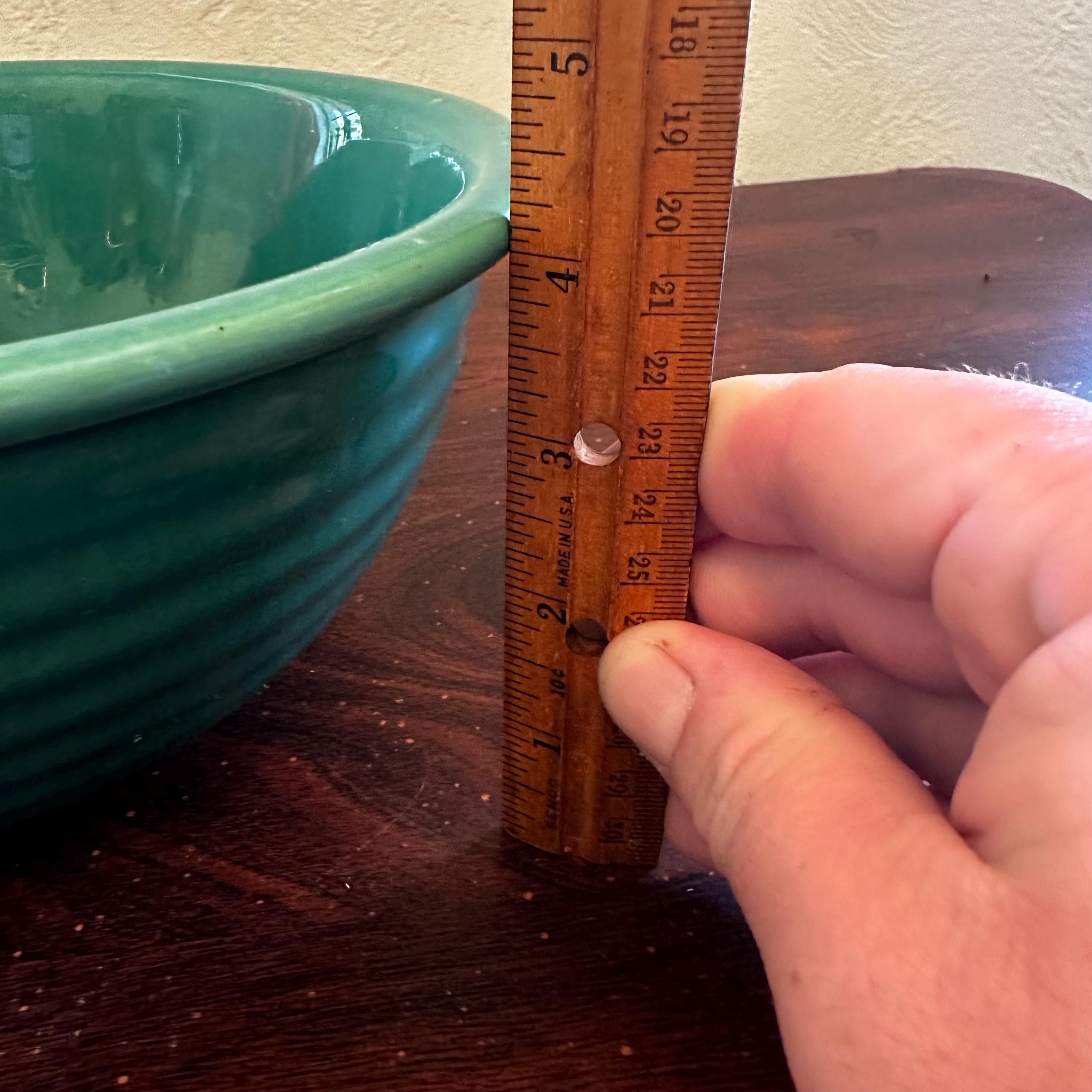 Vintage 1930's Ovenware Teal Green Ceramic Ringed 9” Mixing Bowl